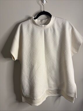 Textured Crewneck Short Sleeve Top in White